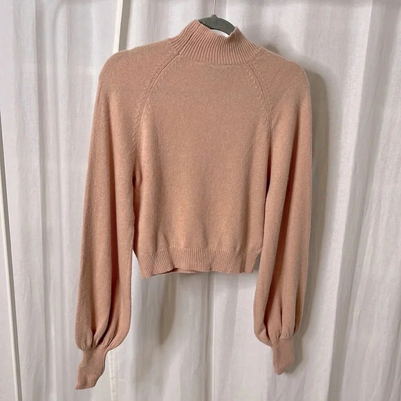 BCBGMAXAZRIA Merino Wool Mock  Neck Balloon Sleeve Crop Sweater, Size M - Picture 4 of 8